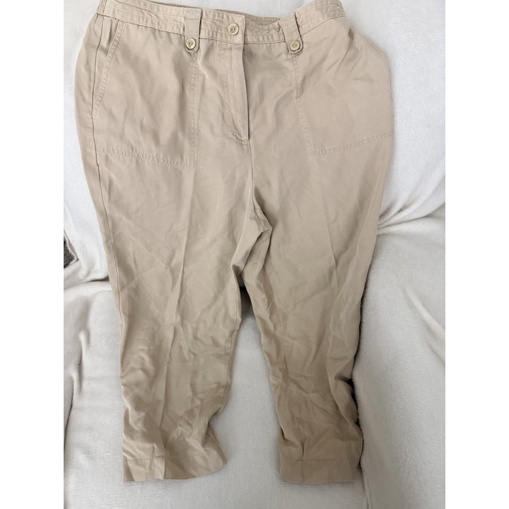 JM Collection Pants Womens 10 Khaki Tan Tencel Lyocell Straight Elastic Waist